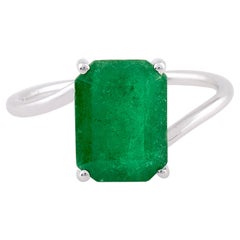 2.86 Carat Solitaire Octagon Shape Natural Emerald Fine Ring 18 Karat White Gold