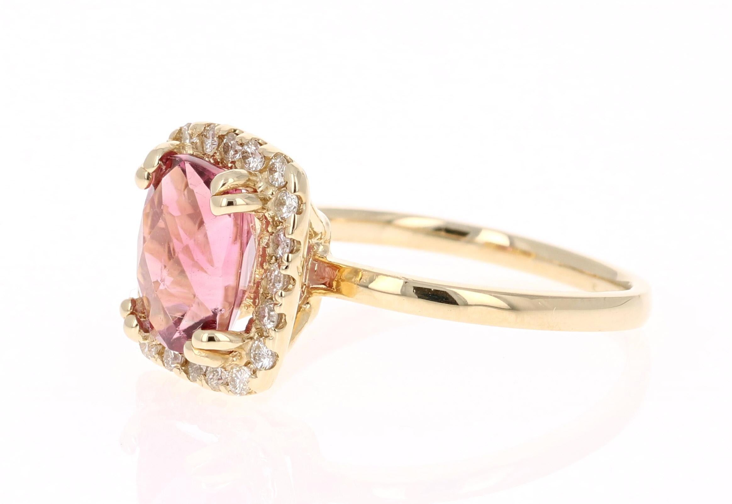 Contemporary 2.86 Carat Tourmaline Diamond Yellow Gold Ring