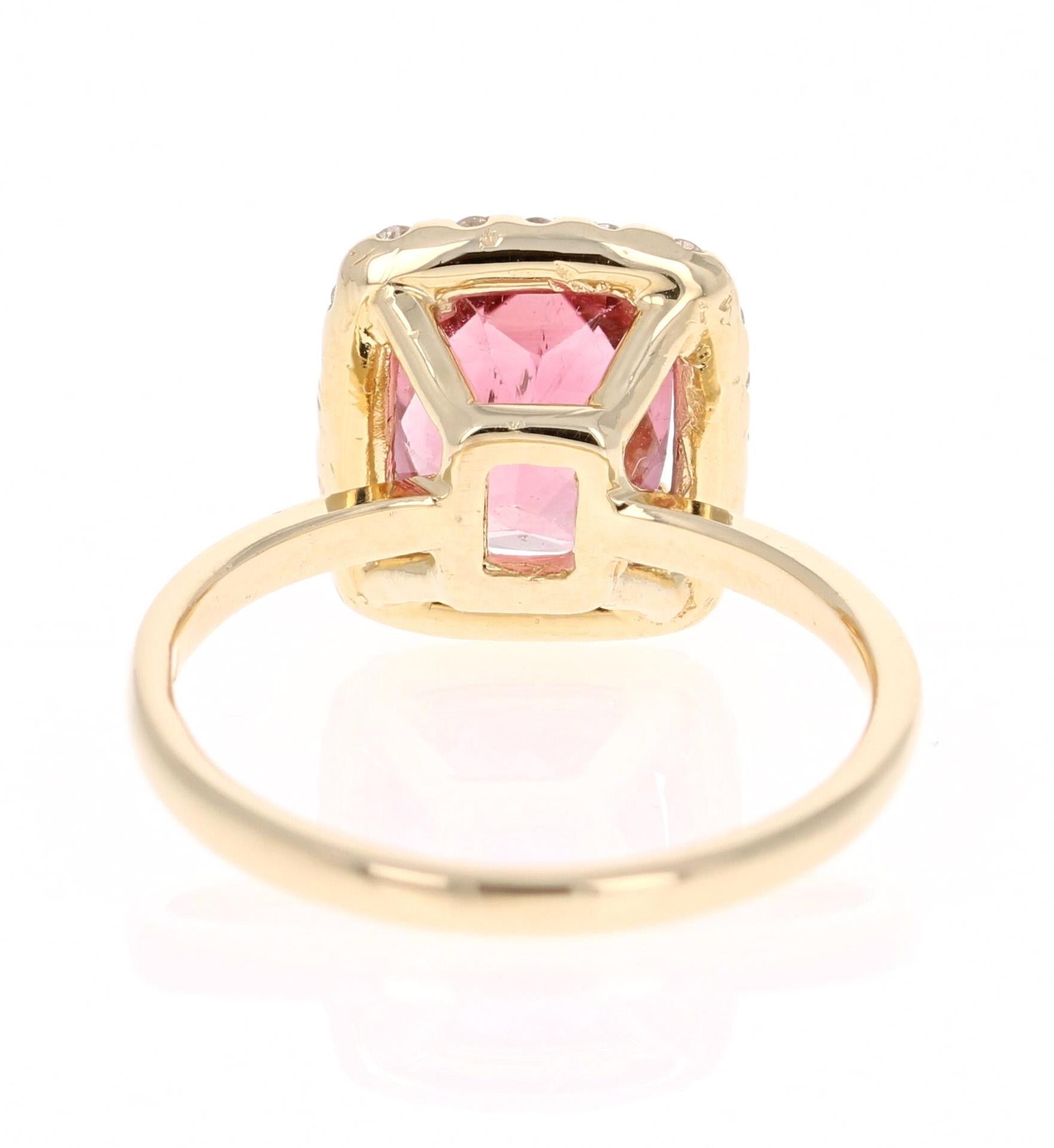 Cushion Cut 2.86 Carat Tourmaline Diamond Yellow Gold Ring