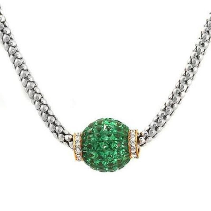 2.86 Natural Tsavorite Bead 0.18 Carat Diamonds 14 Karat Gold Chain Necklace For Sale