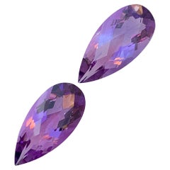 Used 28.60 Carat Natural Loose Amethyst Pair Tear Drop Shape Gem For Earrings 