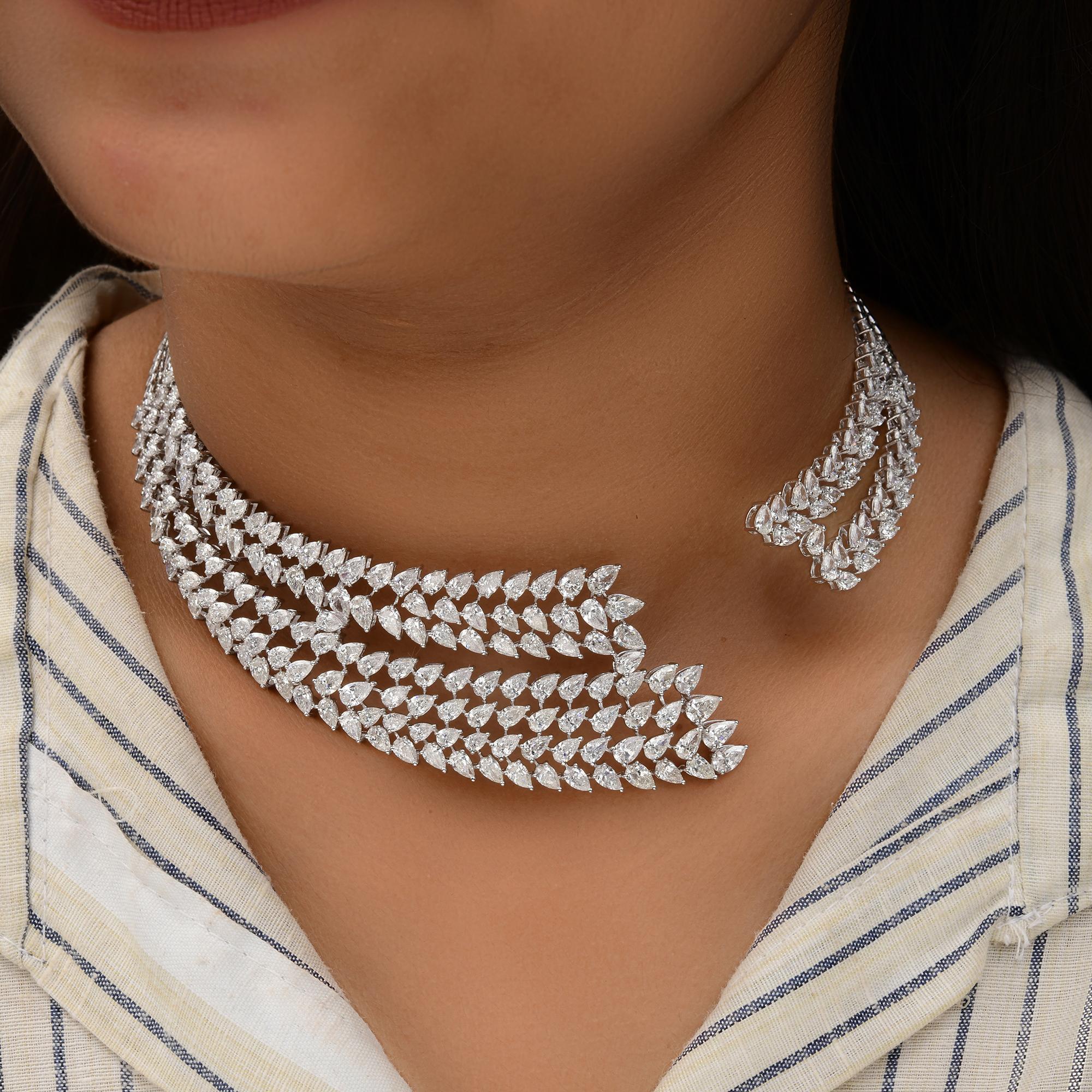 Modern 28.60 Carat SI/H Pear Brilliant Cut Diamond Choker Necklace 18 Karat White Gold For Sale
