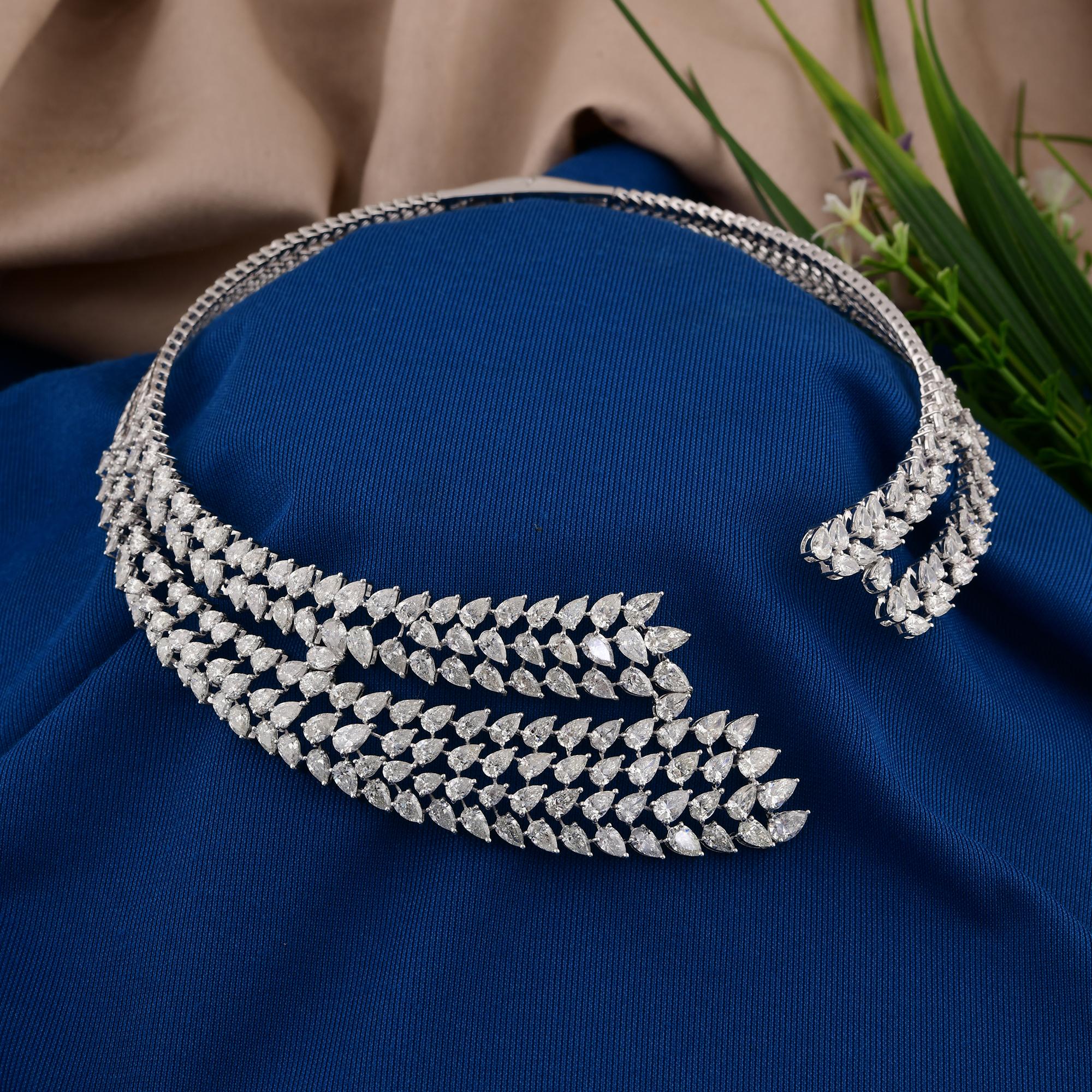 Pear Cut 28.60 Carat SI/H Pear Brilliant Cut Diamond Choker Necklace 18 Karat White Gold For Sale