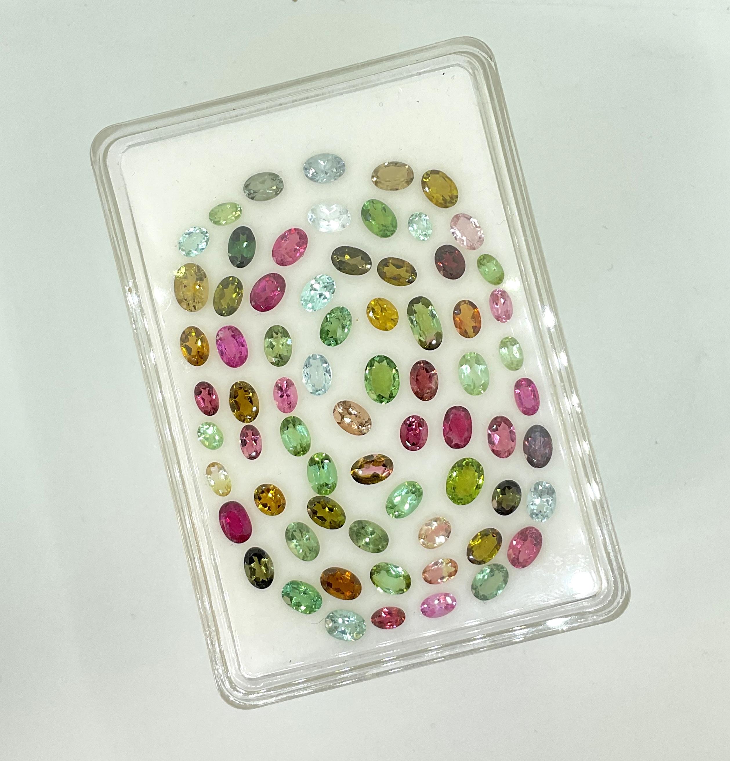 Women's or Men's 28.60 Carats Multiple Colors Tourmaline Oval Cut Stone Natural Fine Gemstones For Sale
