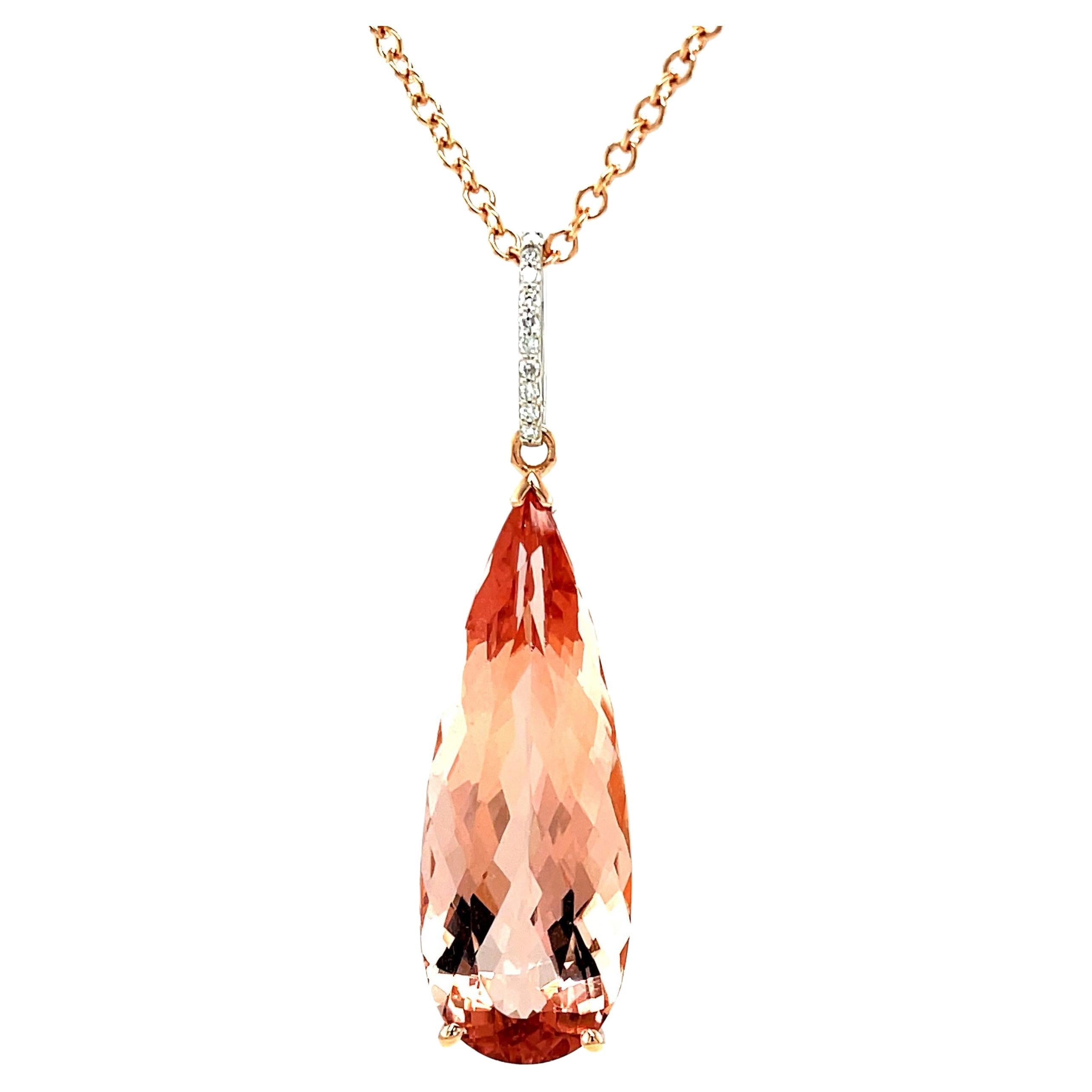 Morganite and Diamond Pendant Necklace, 28.63 Carats in Rose and White Gold  For Sale