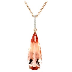 28.63ct Pear Shaped Morganite and Diamond, Rose, White Gold Pendant Necklace