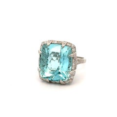28.65 Carat Aquamarine and Diamond Platinum Statement Estate Ring