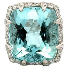 28.65 Carat Aquamarine and Diamond Platinum Statement Estate Ring