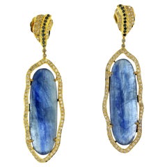 28.65 Carat Kyanite Diamond 18 Karat Gold Earrings