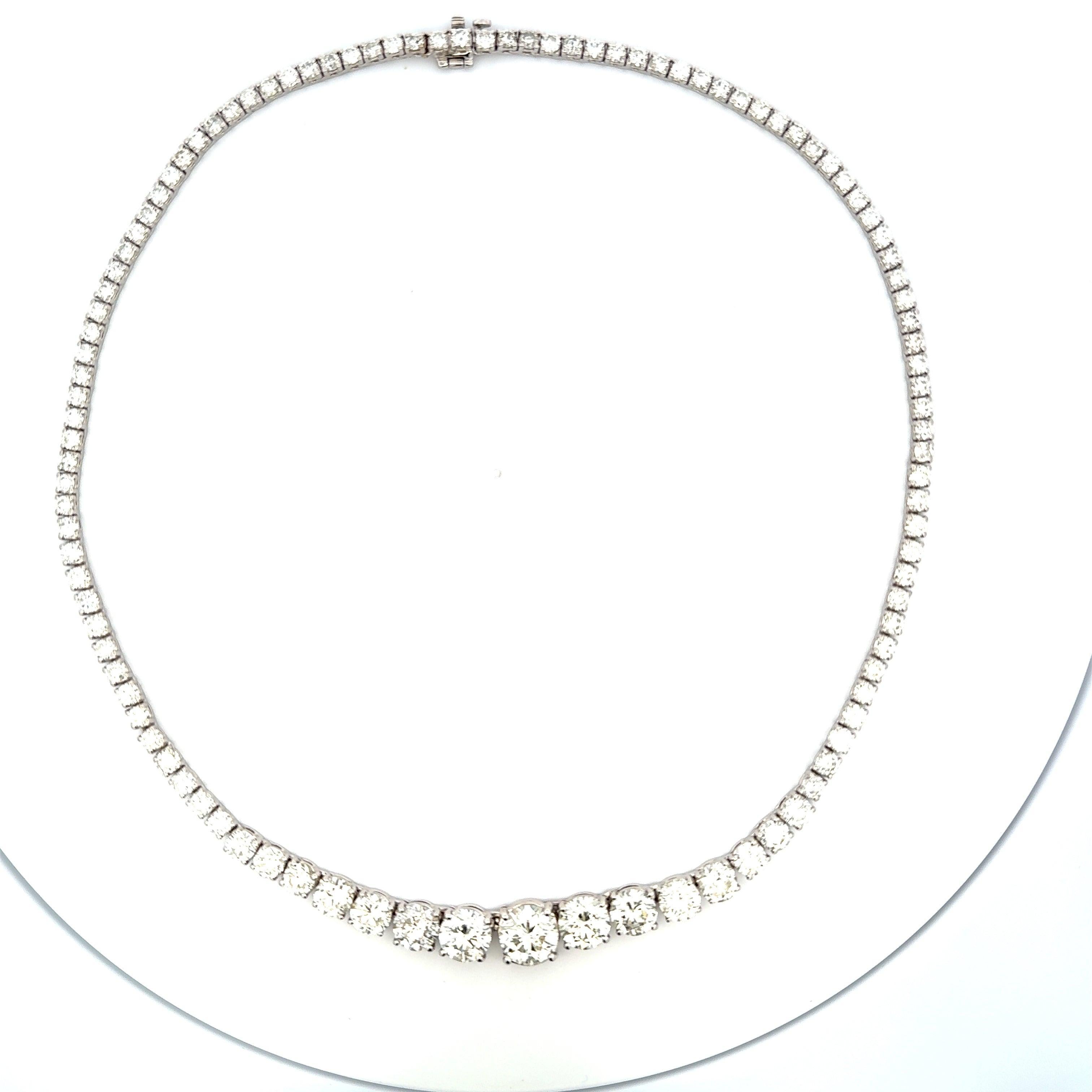 Collana Riviera in oro bianco 18 carati con diamanti tondi e brillanti da 28,68 carati in vendita 5