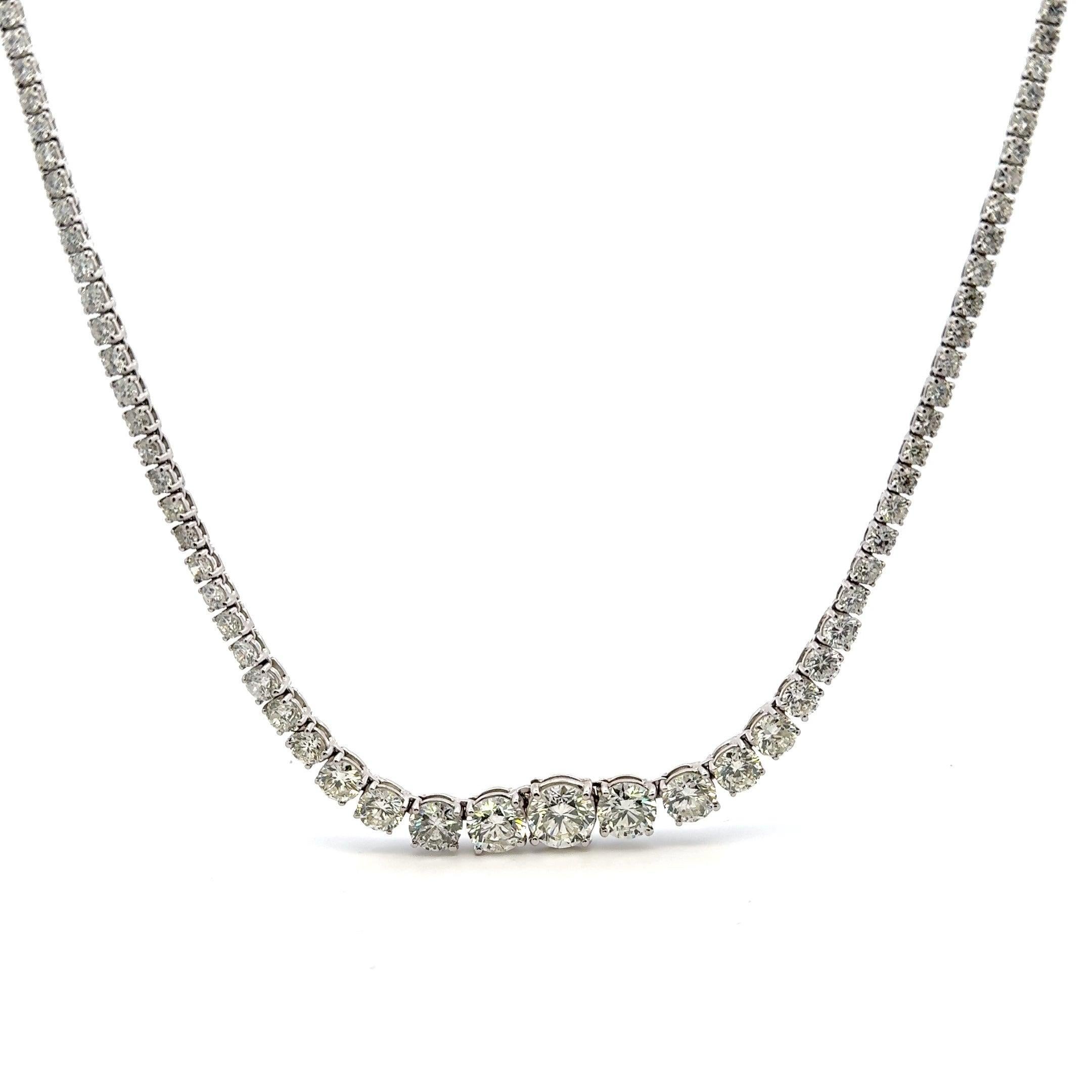 Taglio rotondo Collana Riviera in oro bianco 18 carati con diamanti tondi e brillanti da 28,68 carati in vendita
