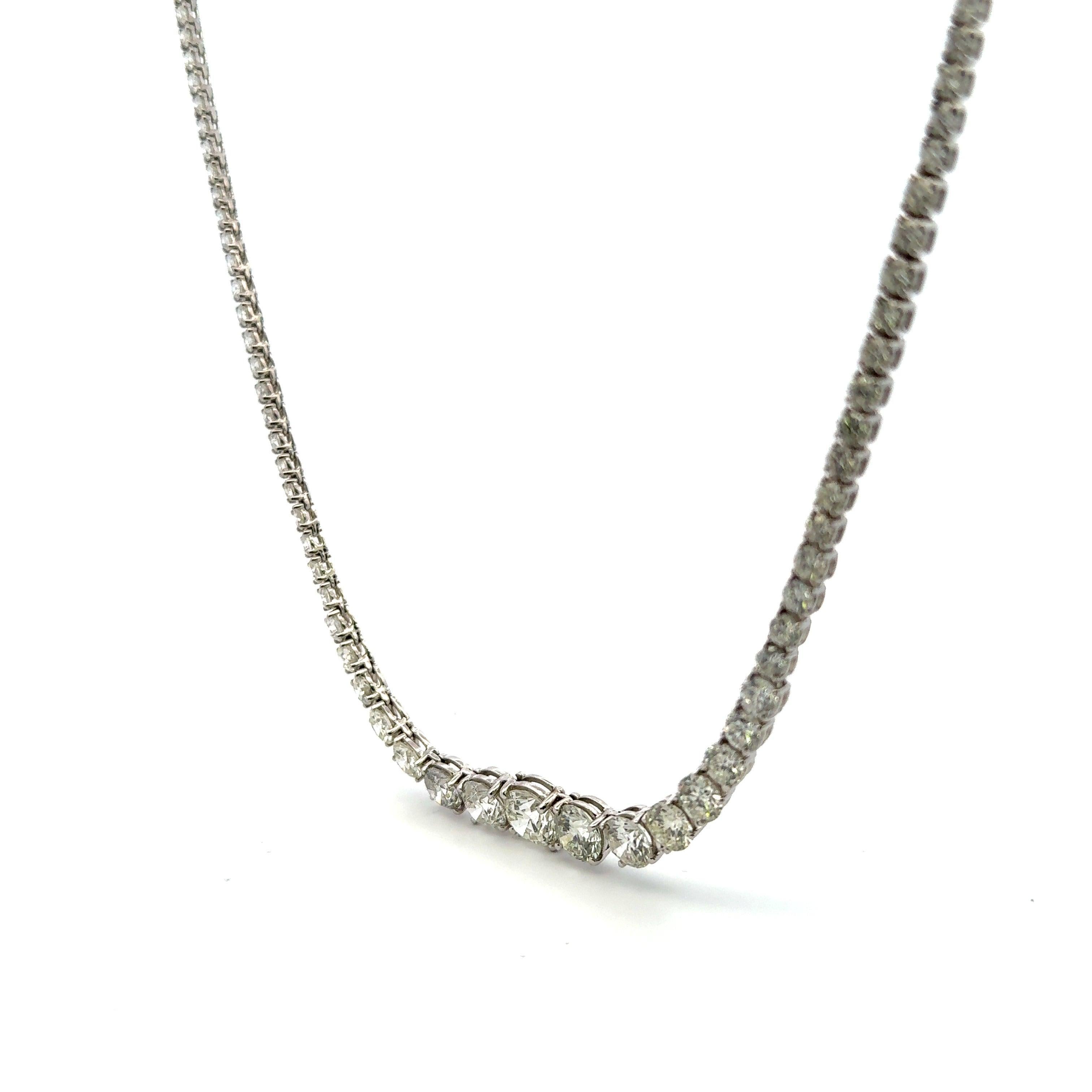 Collana Riviera in oro bianco 18 carati con diamanti tondi e brillanti da 28,68 carati in vendita 2