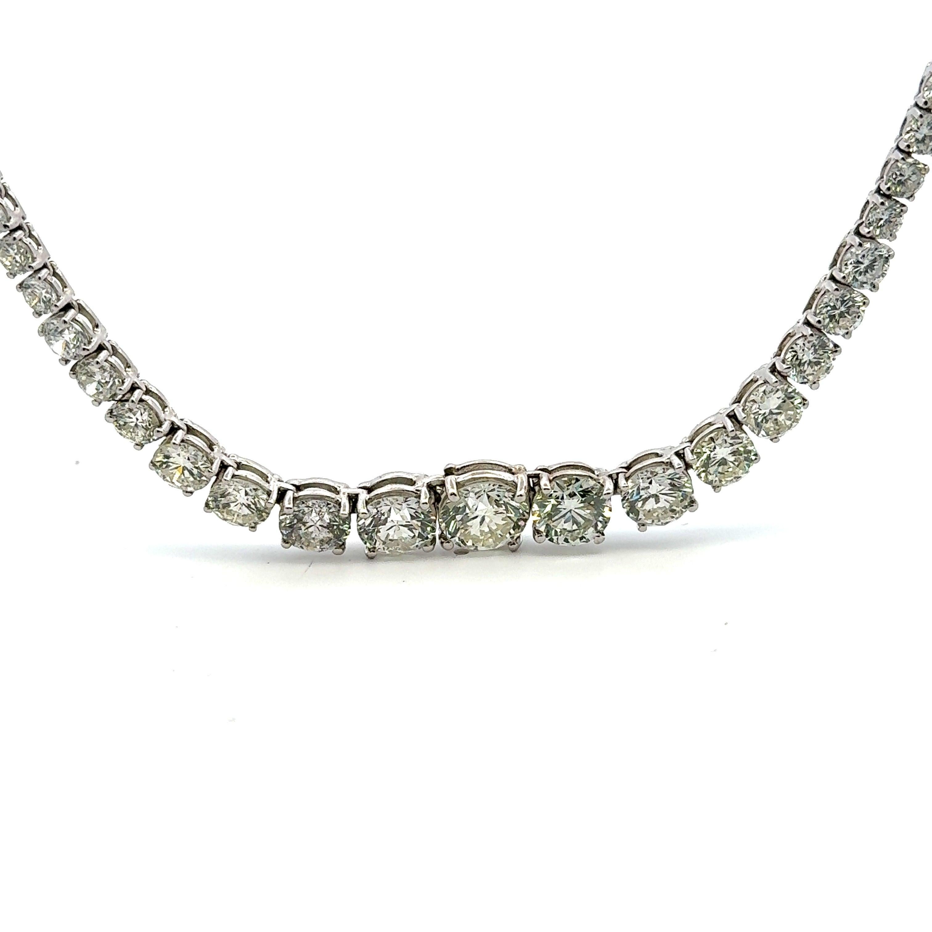 Collana Riviera in oro bianco 18 carati con diamanti tondi e brillanti da 28,68 carati in vendita 3