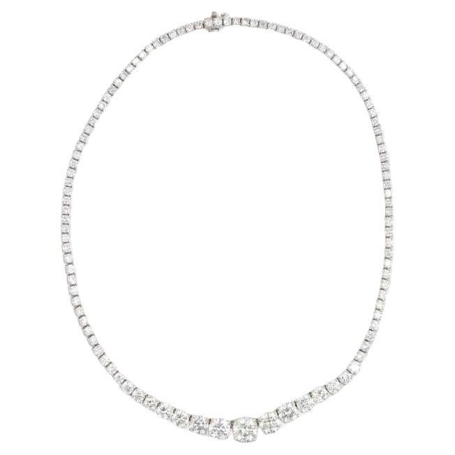 28.68 Carat Round Brilliant Diamond 18 Karat White Gold Riviera Necklace