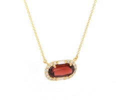 2.86ct Garnet & 0.50ctw Baguette, Round Diamond Frame Pendant Necklace in 14kt