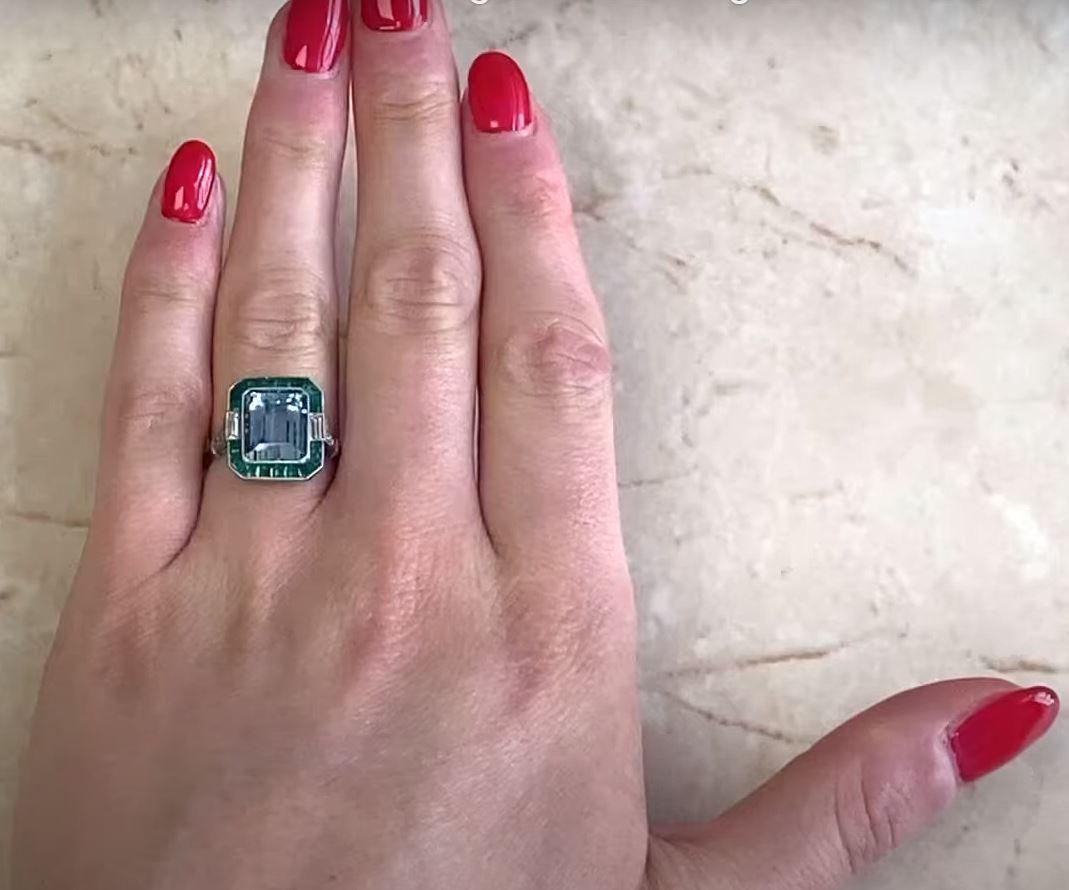 Bague cocktail aigue-marine naturelle 2,86 carats, halo d'émeraudes et de diamants 4