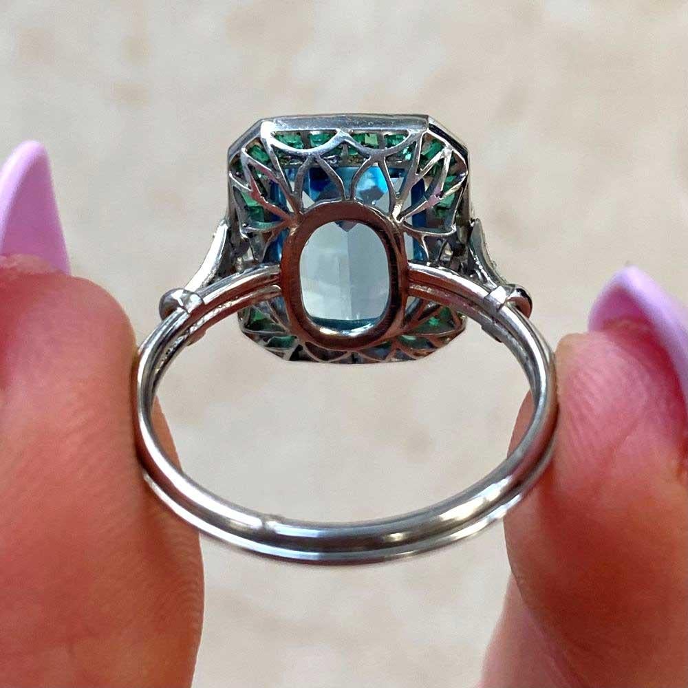 Bague cocktail aigue-marine naturelle 2,86 carats, halo d'émeraudes et de diamants 6