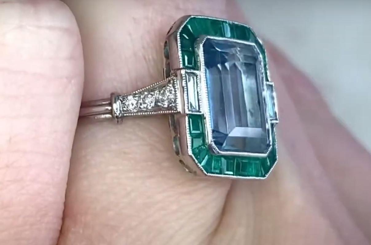  Bague cocktail aigue-marine naturelle 2,86 carats, halo d'émeraudes et de diamants Pour femmes 