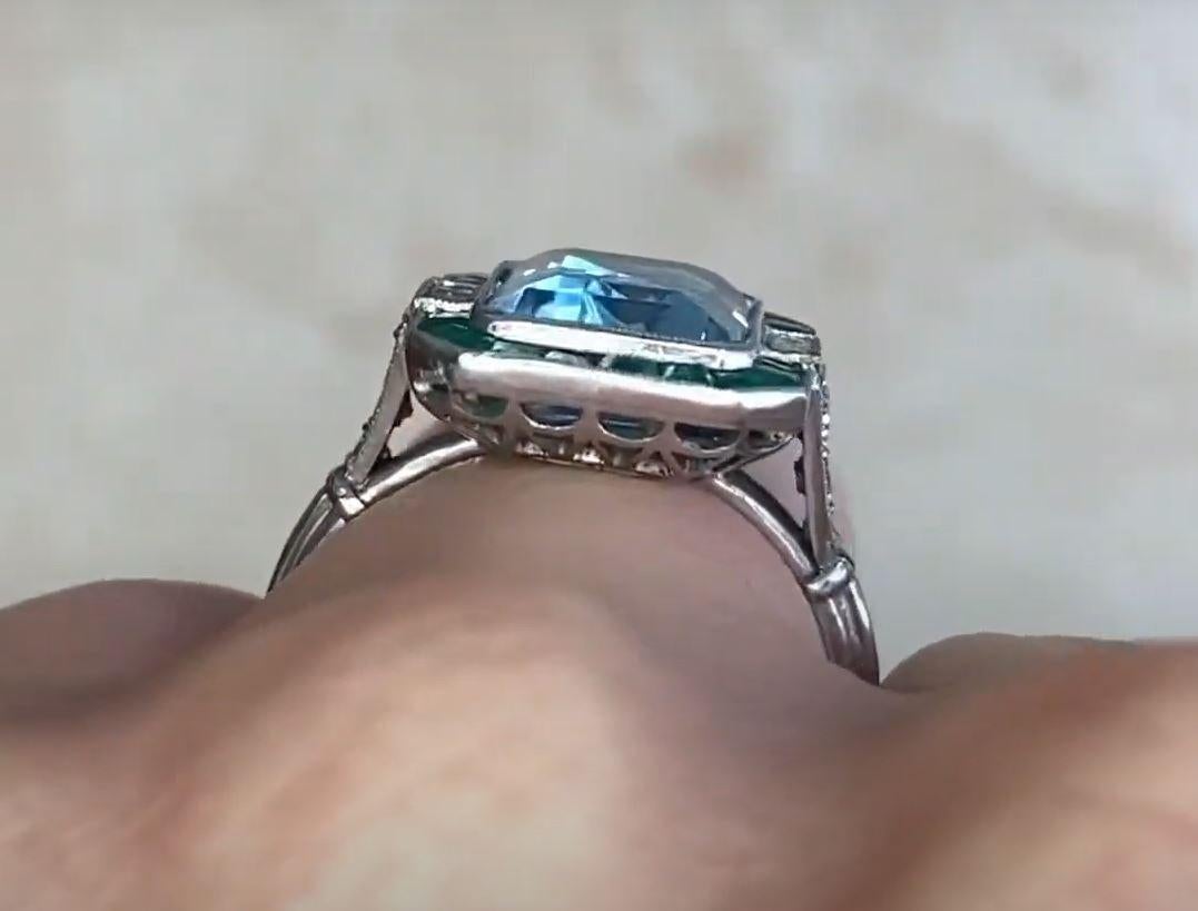 Bague cocktail aigue-marine naturelle 2,86 carats, halo d'émeraudes et de diamants 2