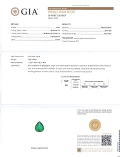2.86ct Emeraude verte poire certifiée GIA Colombie