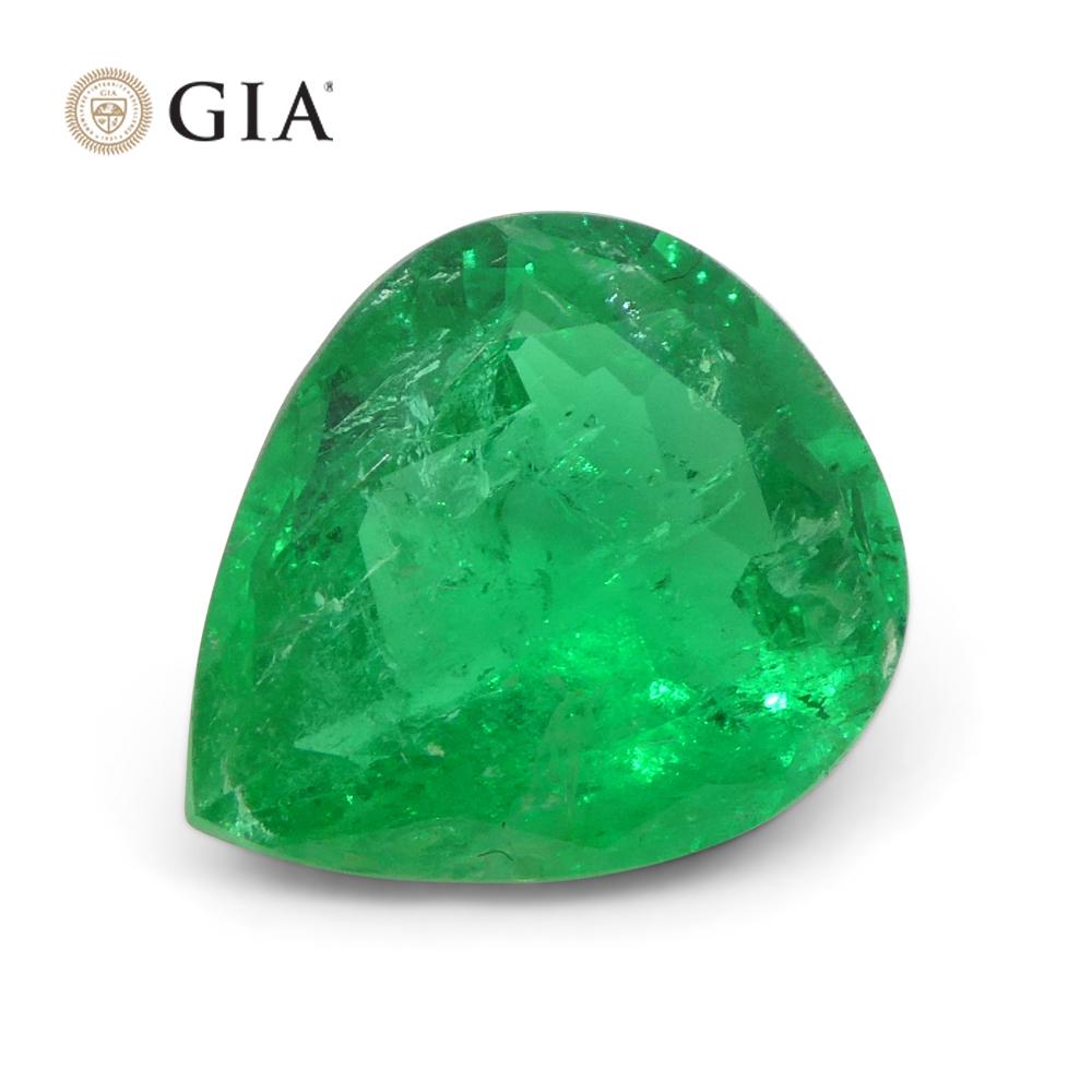 2.86ct Pear Green Emerald GIA Certified Colombia   For Sale 1