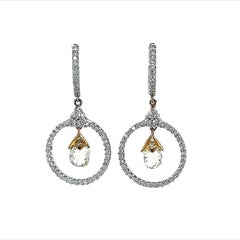 2.86ct Yellow Briolette Diamond Drop Earrings 18k Two Tone