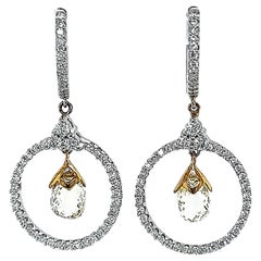 2.86ct Yellow Briolette Diamond Drop Earrings 18k Two Tone