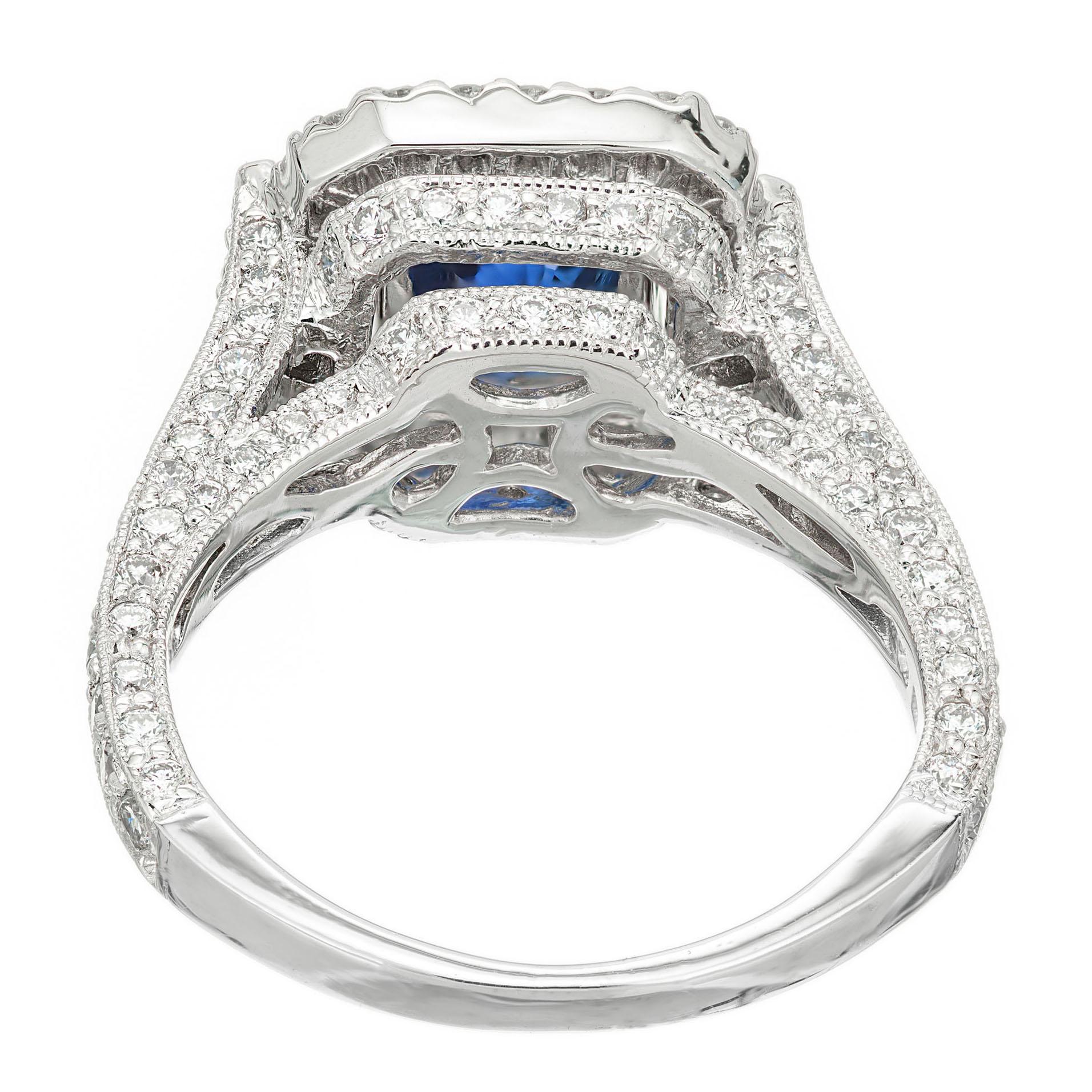 2.87 Carat Oval Blue Sapphire Diamond Halo Platinum Engagement Ring For Sale 1