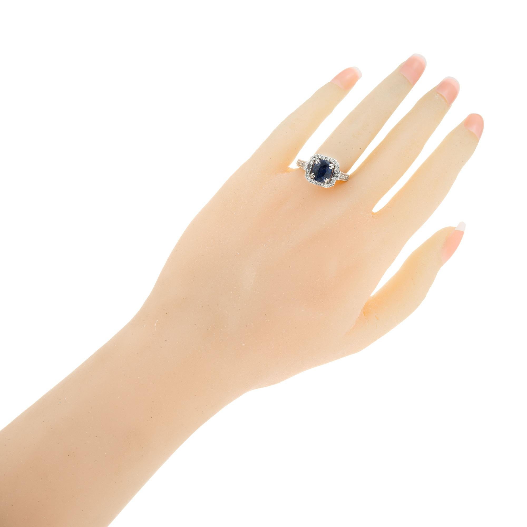 2.87 Carat Oval Blue Sapphire Diamond Halo Platinum Engagement Ring For Sale 2