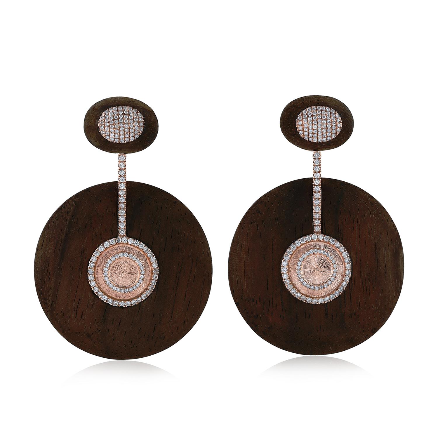2,87 Karat Diamant Wood Wood 18 Karat Gold Ohrringe (Gemischter Schliff) im Angebot