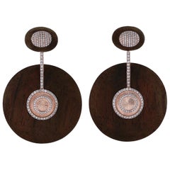 Boucles d'oreilles en bois et or 18 carats avec diamants de 2,87 carats