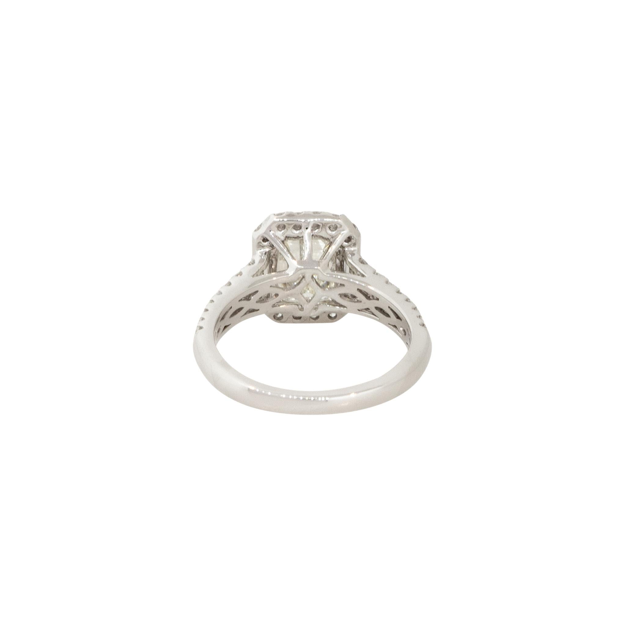 Women's 2.87 Carat Emerald Cut Diamond Halo Engagement Ring 18 Karat in Stock For Sale