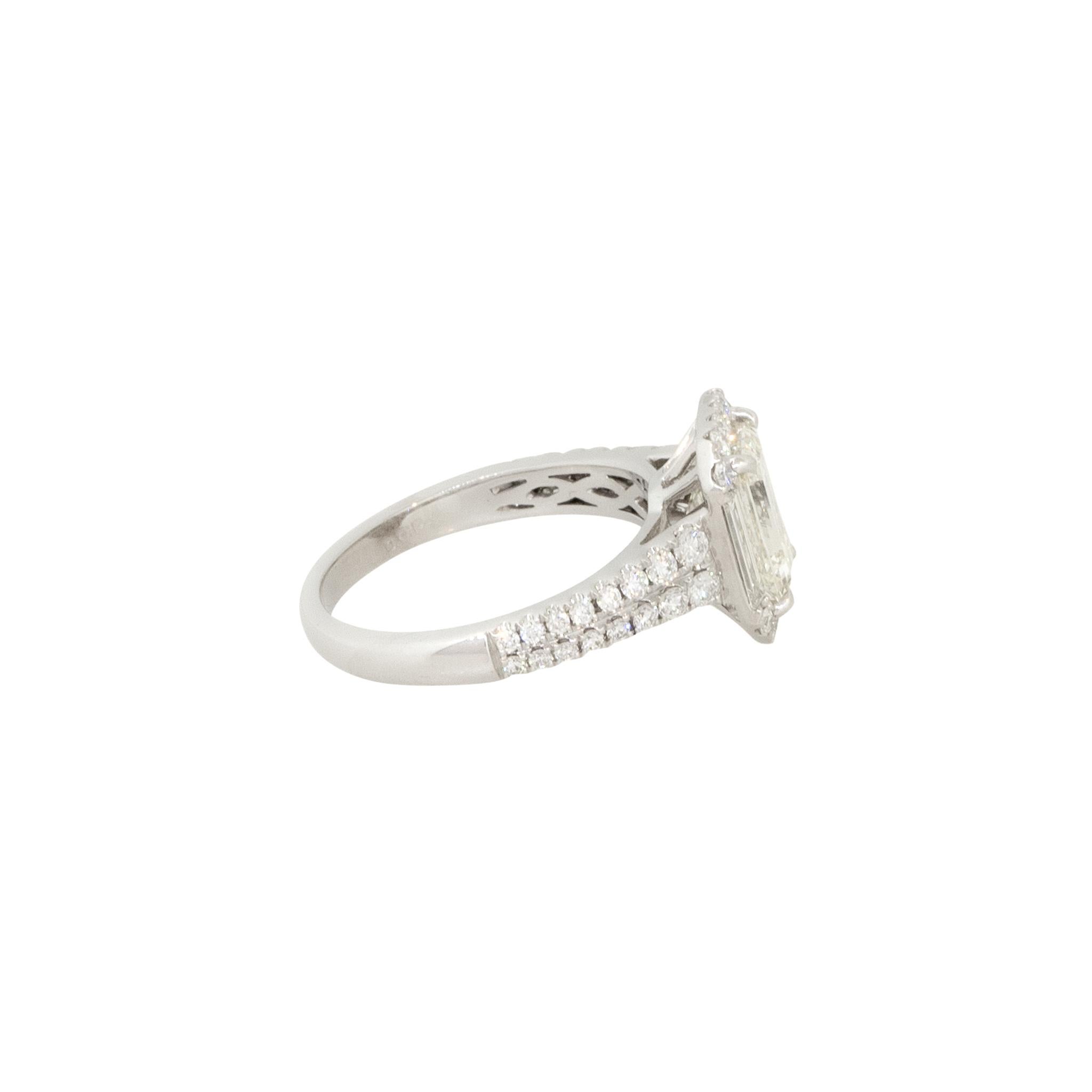 2.87 Carat Emerald Cut Diamond Halo Engagement Ring 18 Karat in Stock For Sale 1