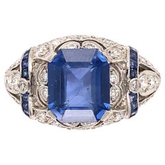2.87 Carat Emerald Cut Sapphire Diamonds and Sapphires Platinum Ring