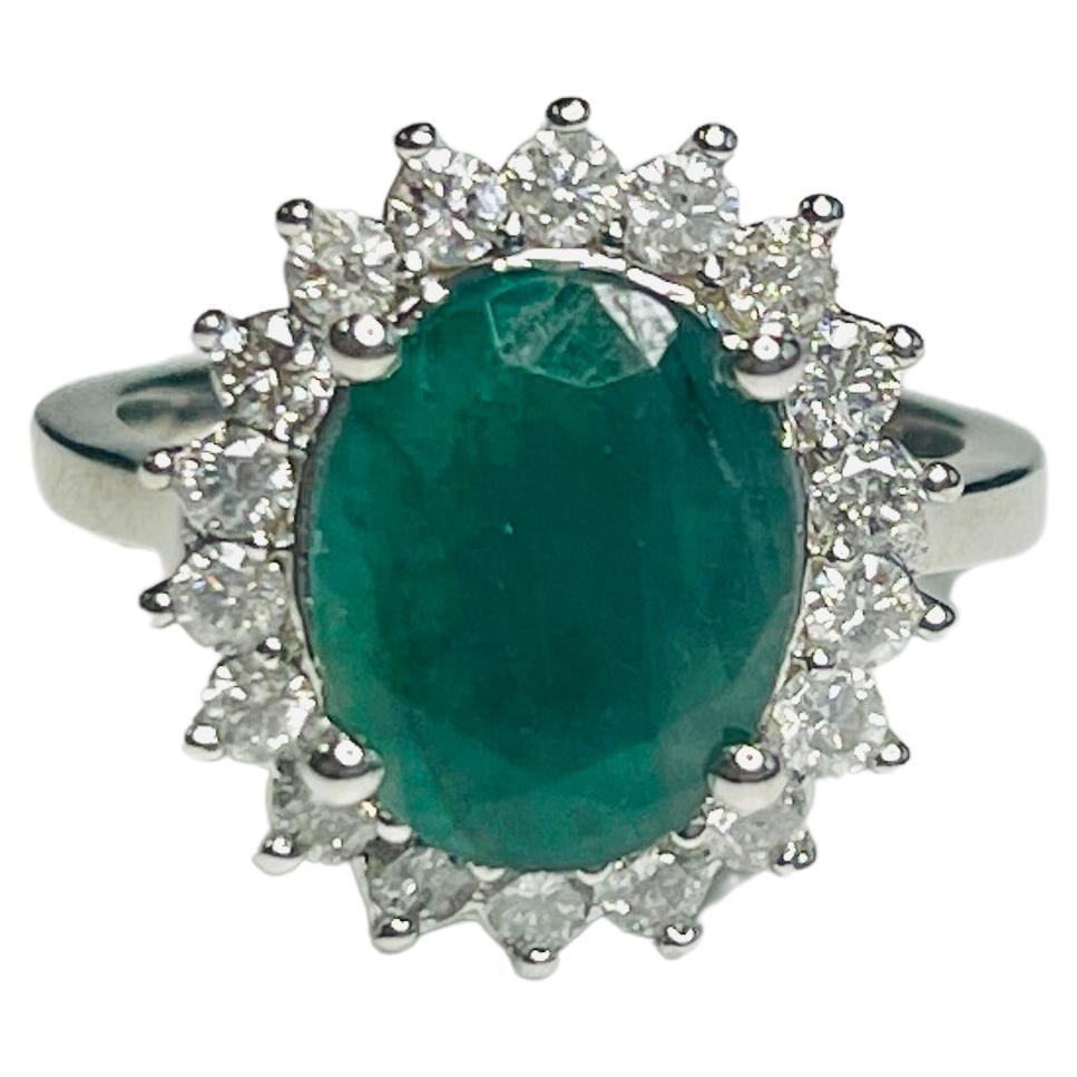 2.87 Carat Emerald Diamond 14K White Gold Ring For Sale