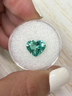 2.87 Carat Heart-Cut Colombian Emerald  Lustrous Light Green 9x11 Gemstone