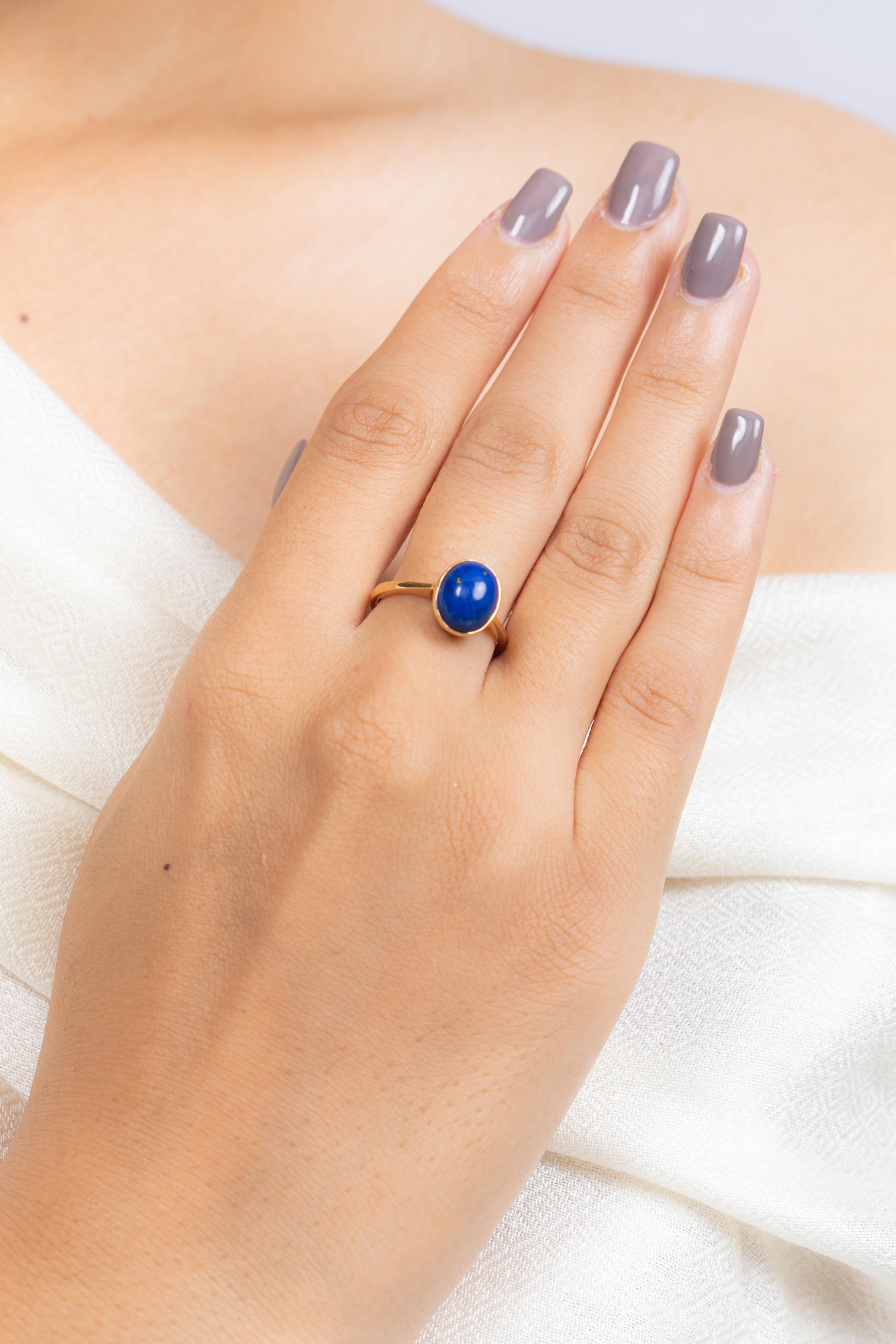 En vente :  Bague solitaire en or jaune 18 carats et lapis-lazuli de 2,87 carats  2