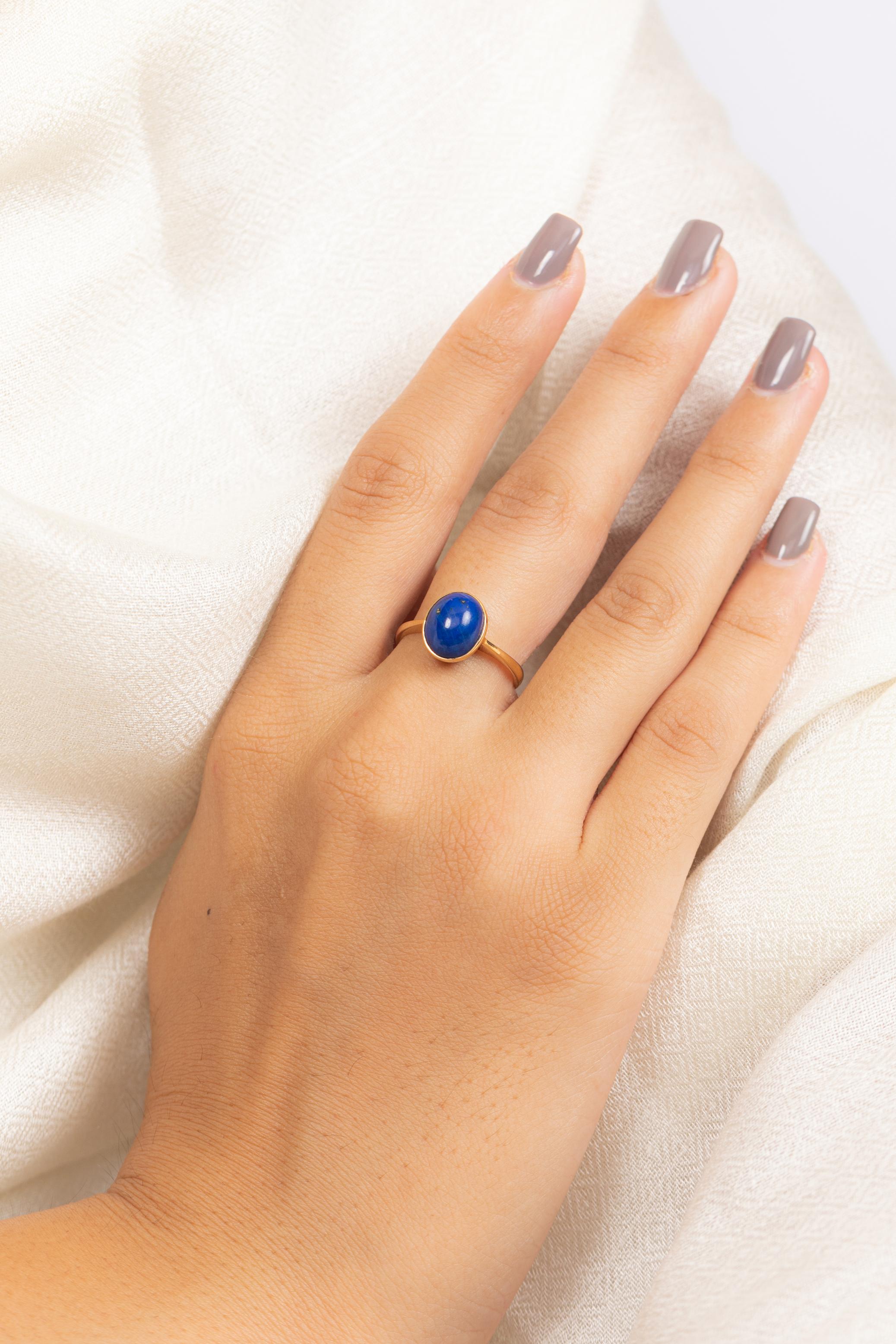 En vente :  Bague solitaire en or jaune 18 carats et lapis-lazuli de 2,87 carats  6