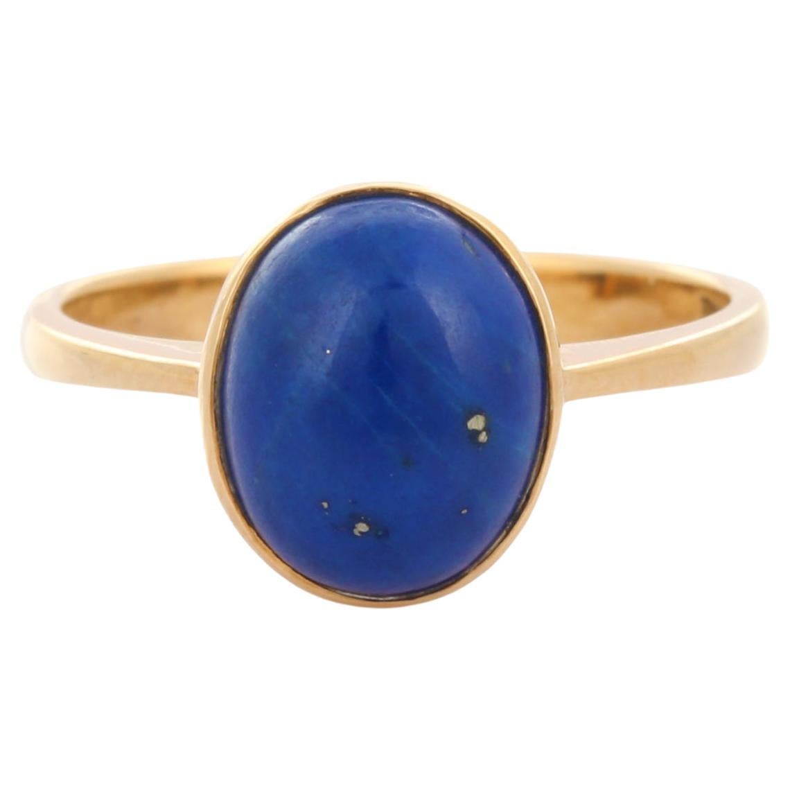 For Sale:  2.87 Carat Lapis Lazuli Solitaire Ring in 18K Yellow Gold
