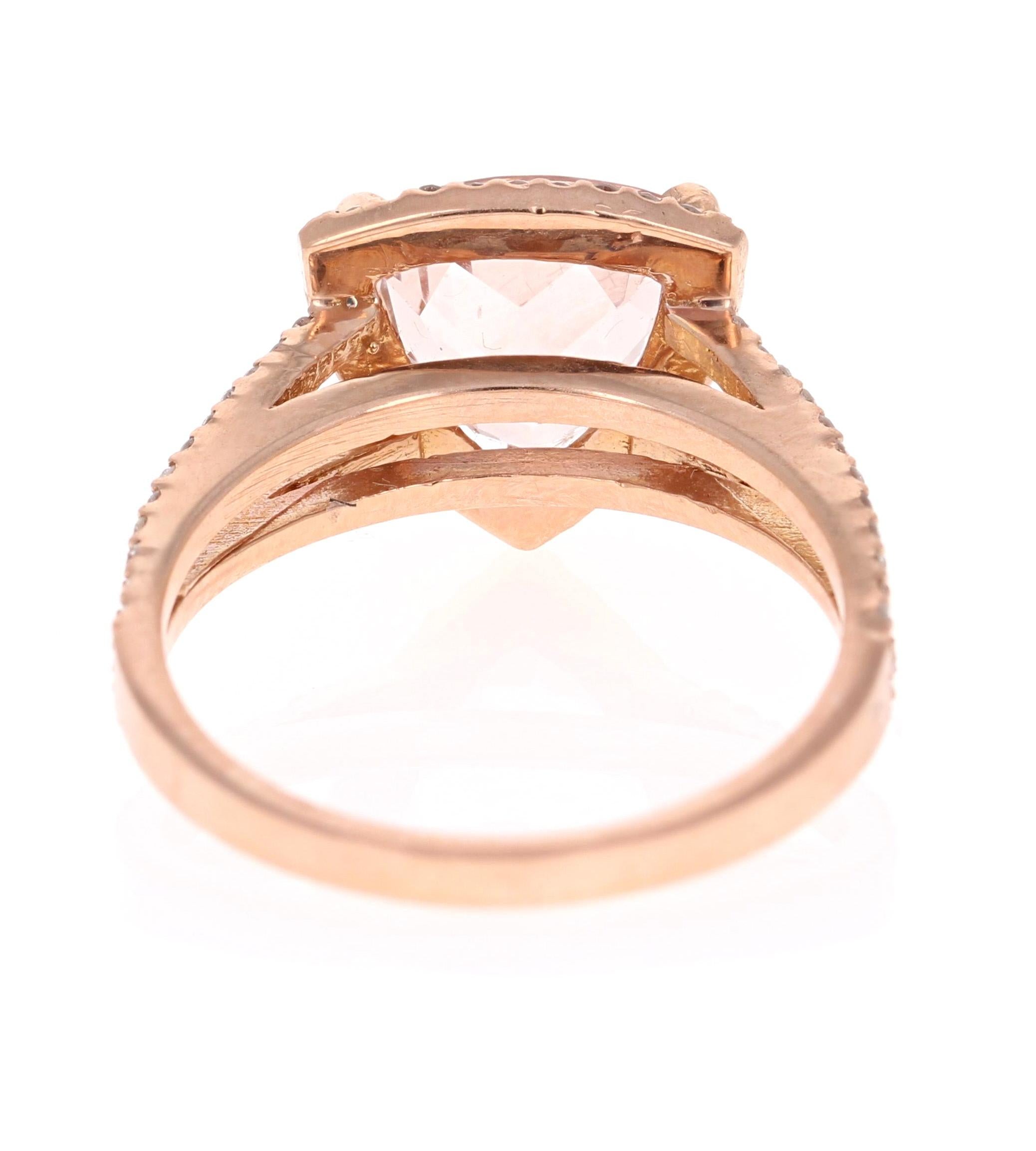 Women's 2.87 Carat Morganite Diamond 14 Karat Rose Gold Halo Ring For Sale