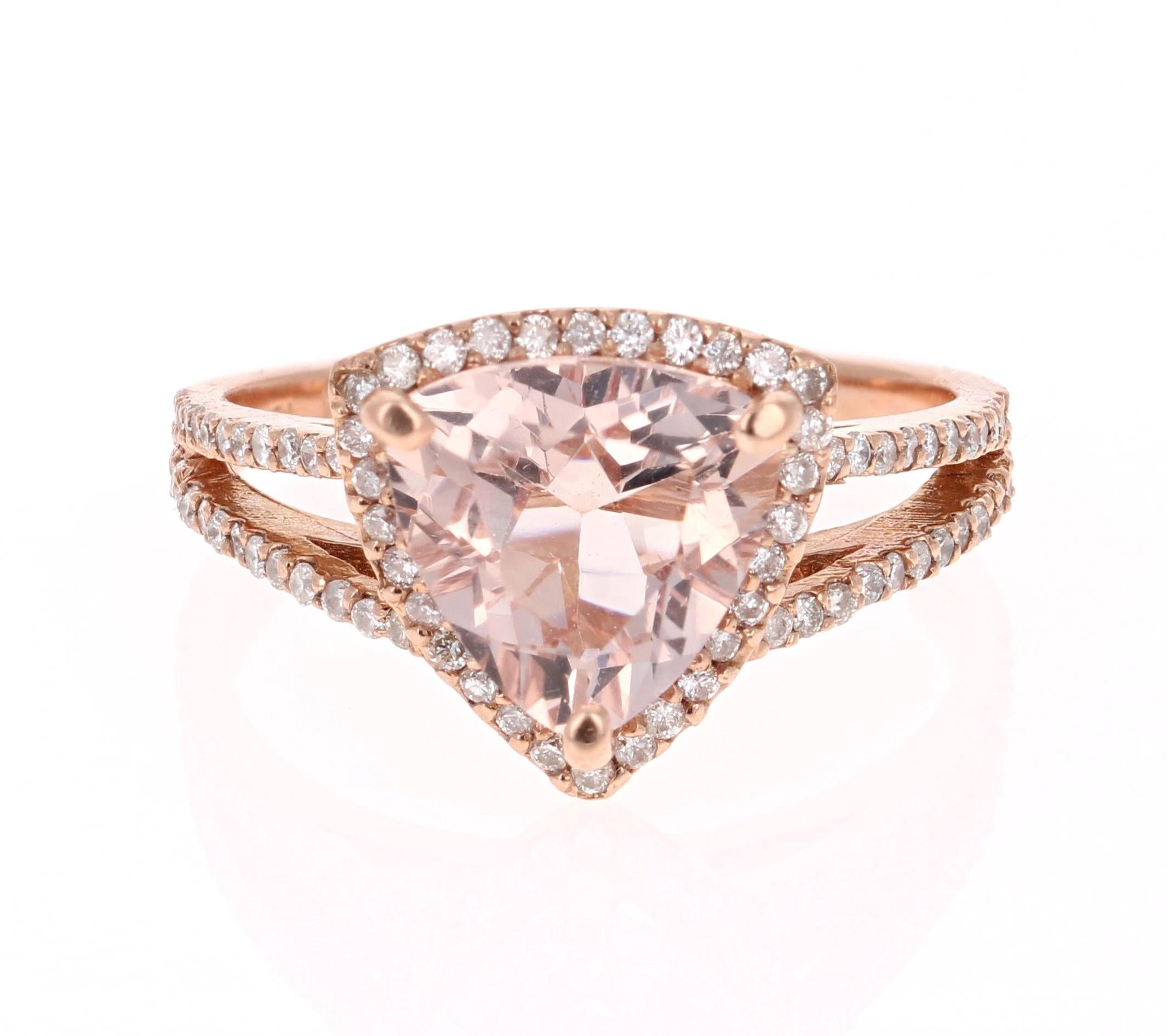 Modern 2.87 Carat Morganite Diamond 14 Karat Rose Gold Halo Ring