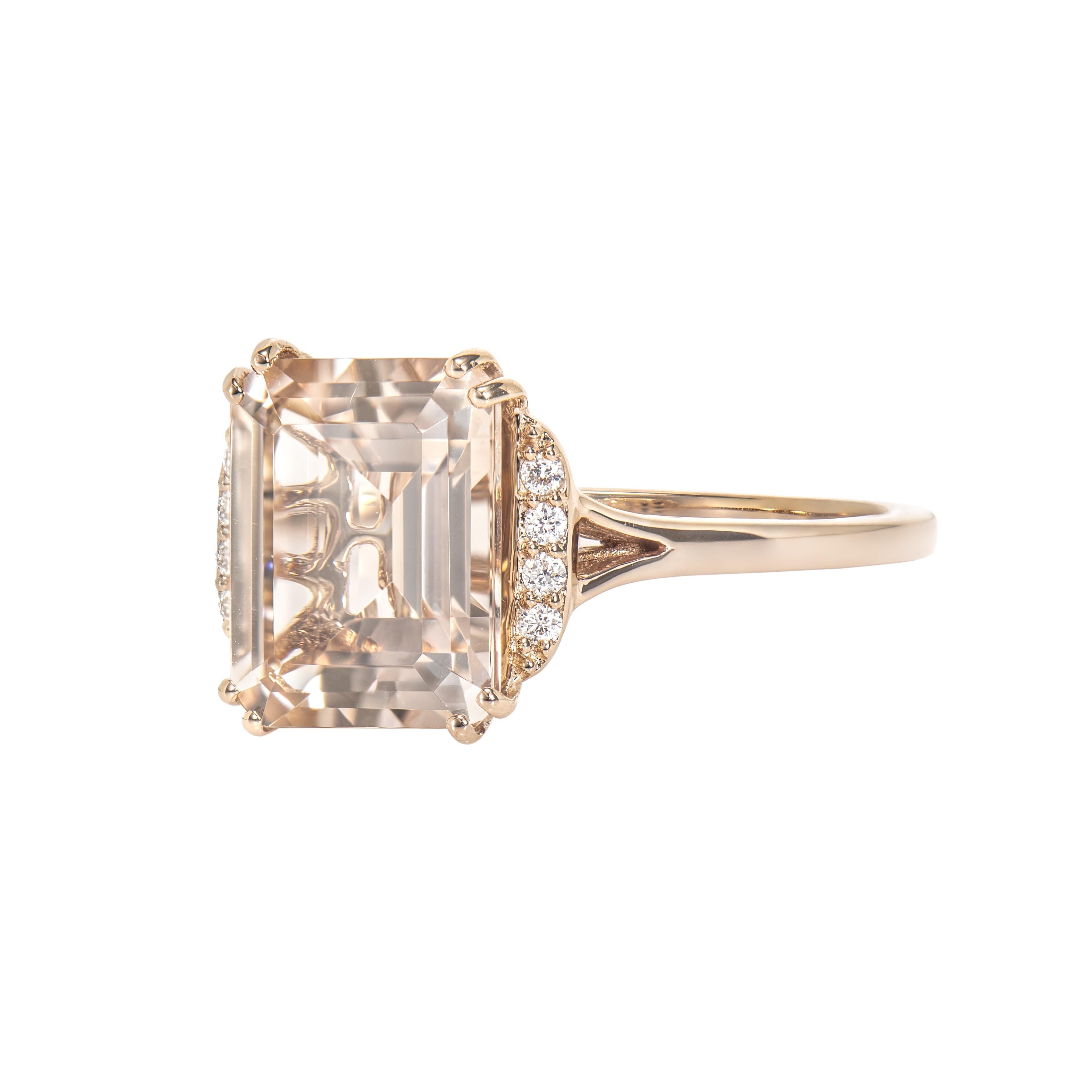 Octagon Cut 2.87 Carat Morganite Fancy Ring in 18Karat Rose Gold with White Diamond.   For Sale