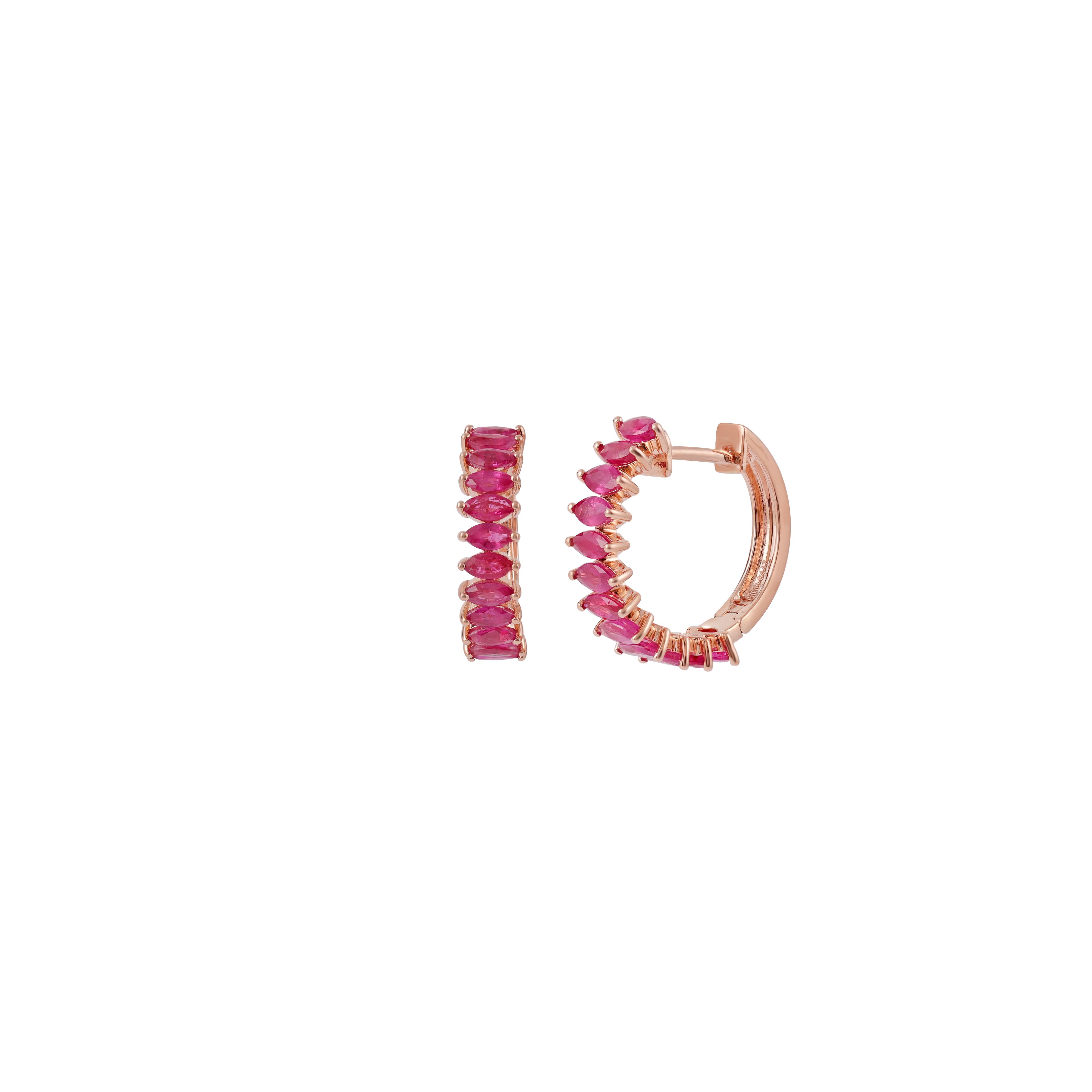 Modernist 2.87 Carat Mozambique Ruby Dangle & Hoop Earrings in 18k Rose Gold For Sale