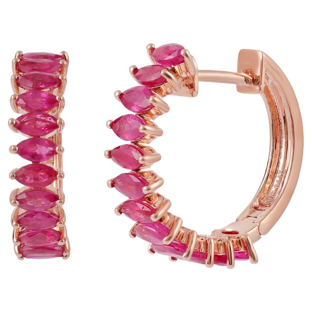 2.87 Carat Mozambique Ruby Dangle & Hoop Earrings in 18k Rose Gold For Sale