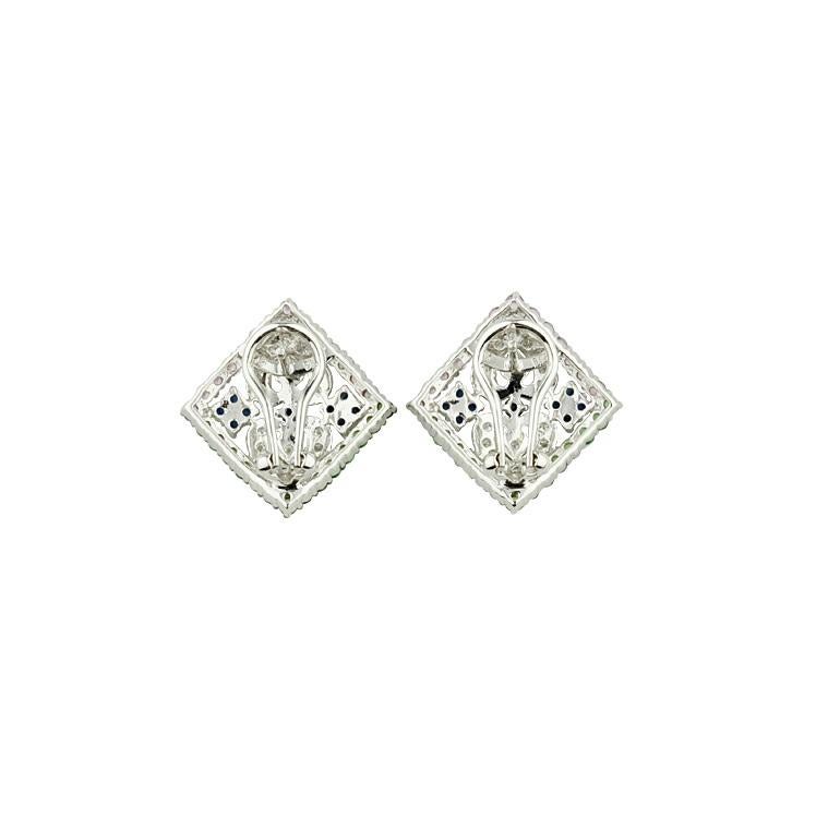 Round Cut 2.87 Carat Multi-Color Sapphire and Diamond Plaque Huggie Earrings in White Gold For Sale