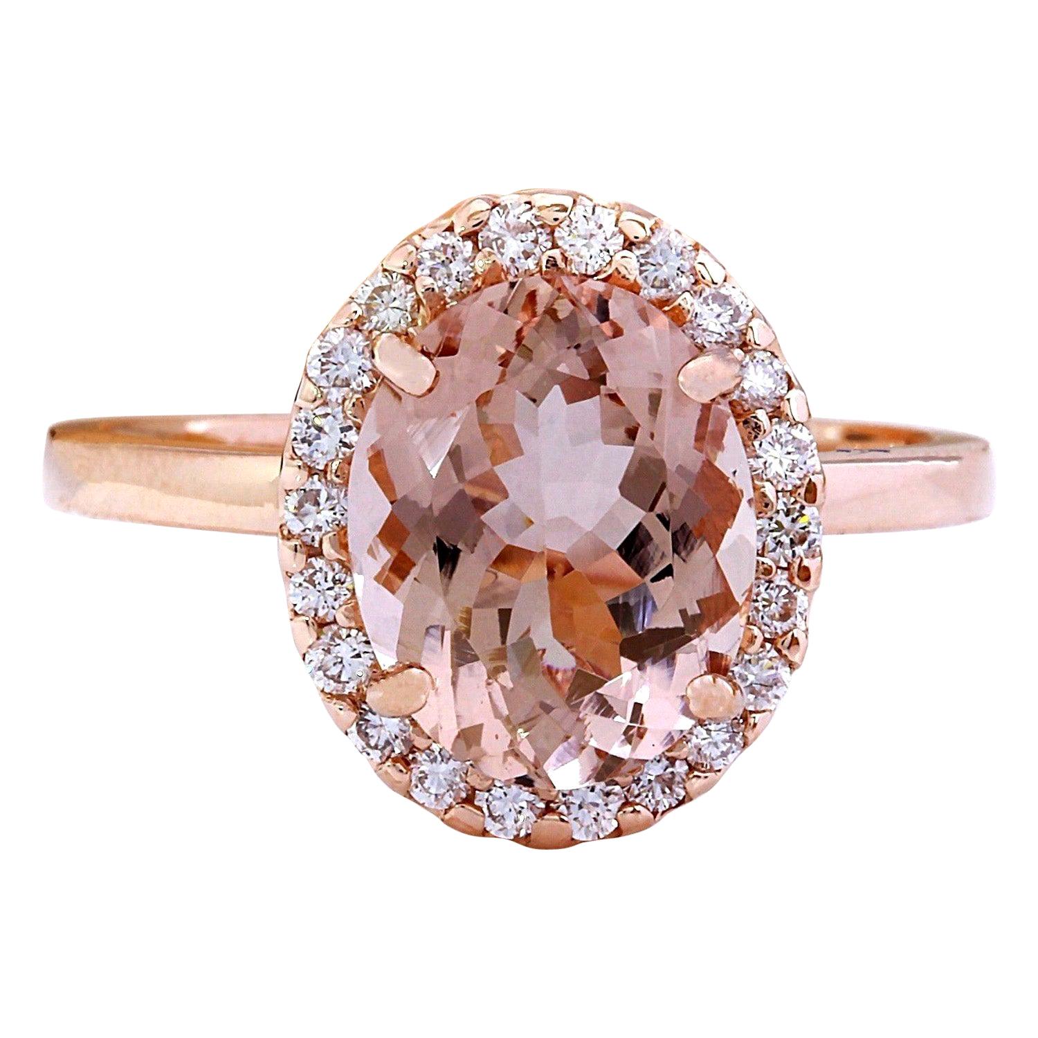 2.87 Carat Natural Morganite 14 Karat Solid Rose Gold Diamond Ring For Sale