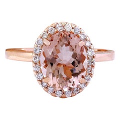 2.87 Carat Natural Morganite 14 Karat Solid Rose Gold Diamond Ring