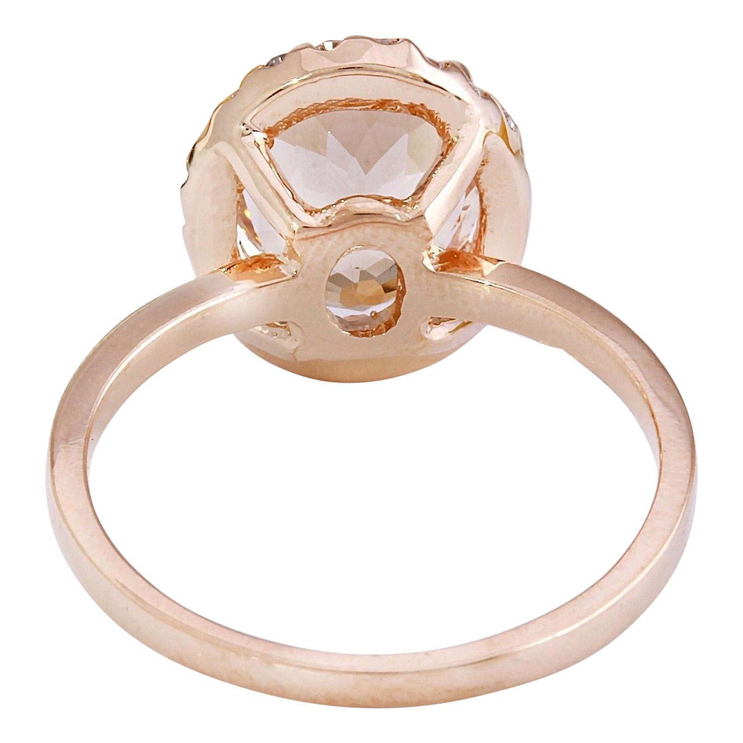 Oval Cut 2.87 Carat Natural Morganite 14 Karat Solid Rose Gold Diamond Ring For Sale