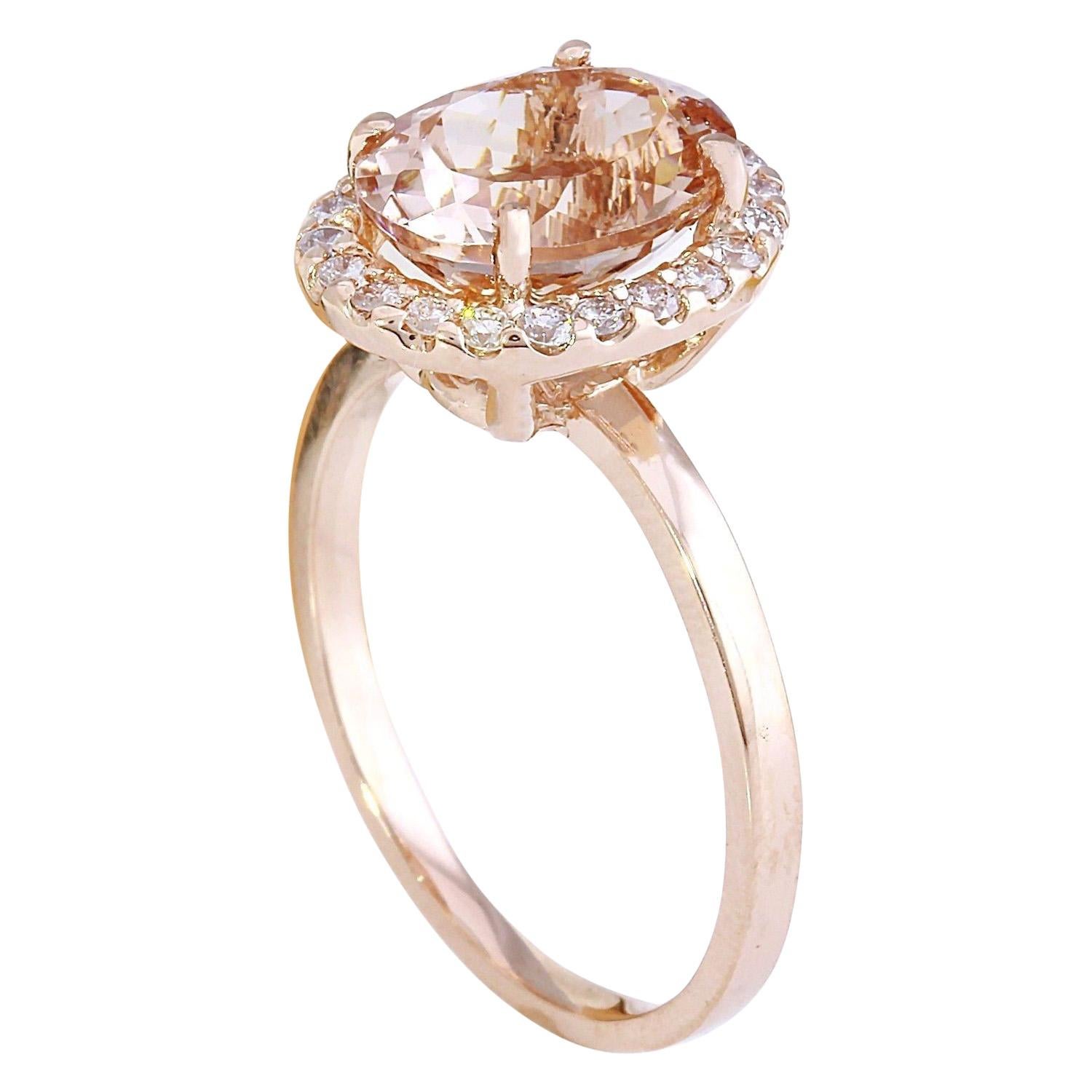 2.87 Carat Natural Morganite 14 Karat Solid Rose Gold Diamond Ring In New Condition For Sale In Los Angeles, CA