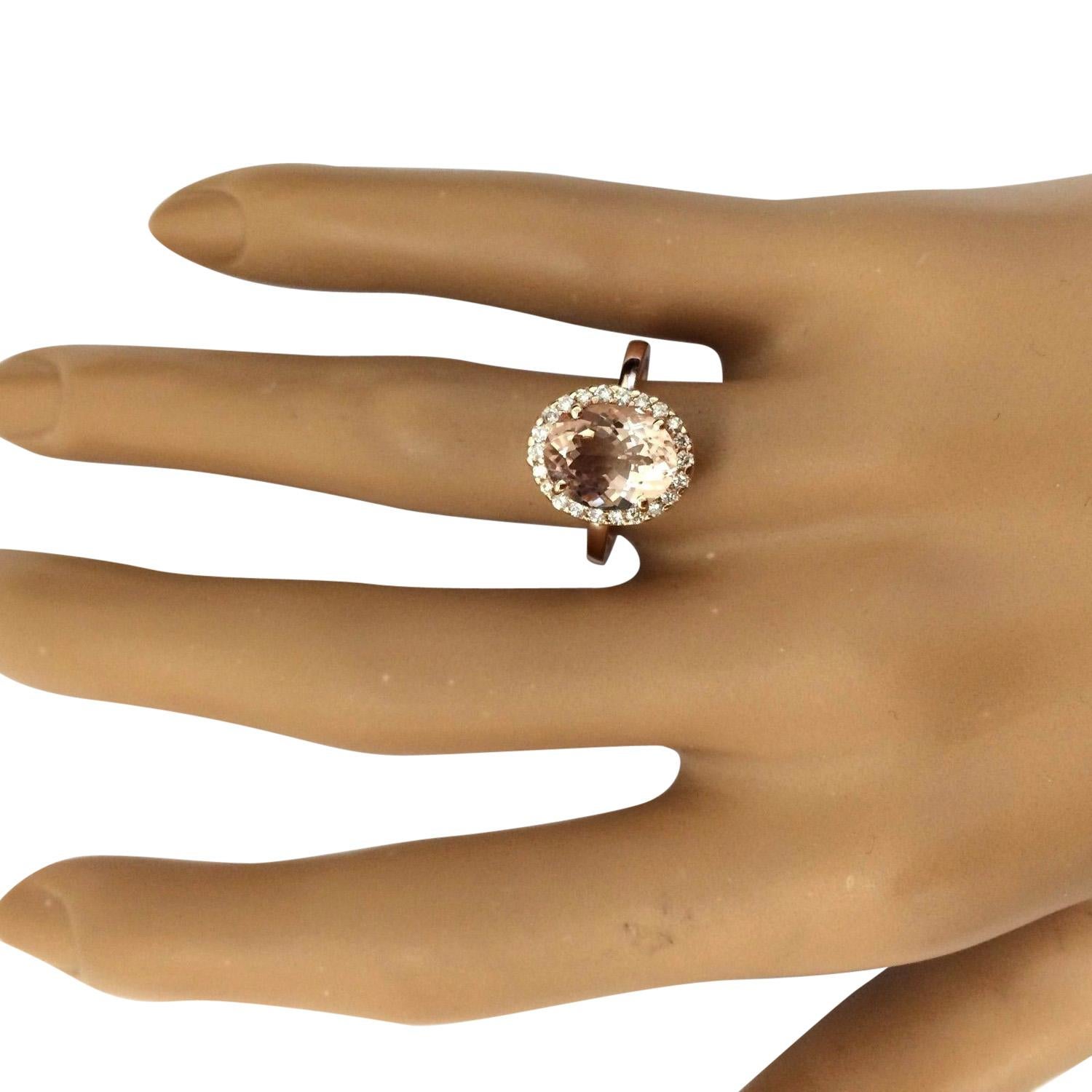 Women's 2.87 Carat Natural Morganite 14 Karat Solid Rose Gold Diamond Ring For Sale